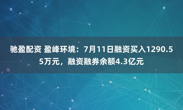 驰盈配资 盈峰环境：7月11日融资买入1290.55万元，融资融券余额4.3亿元